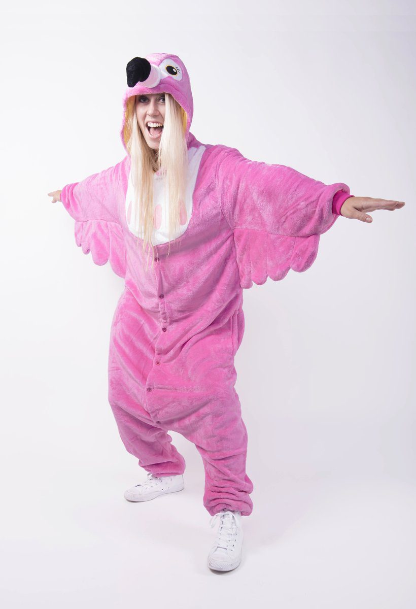 KIMU Onesie flamingo kinder pak roze – maat 110-116 – flamingopak jumpsuit pyjama festival - Afbeelding 2