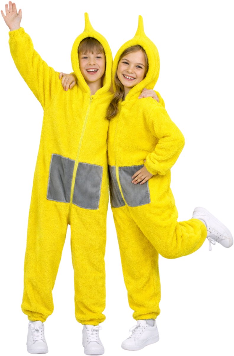 JOYAKIDS® Tele Onesie Laa Kinderen | Carnavalskleding Jongen & Meisje | Verkleedkleren Meisjes Jongens | Geel Verkleedkostuum Kids | Laa | Tubbie Kostuum Kind | Carnaval kleding | Verkleedkleding | Verkleed als La La | Groepskostuum | Maat 110 - Afbeelding 2