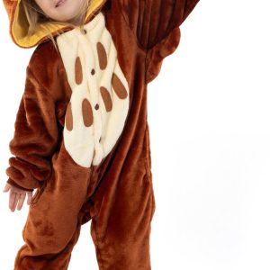 KIMU Onesie Bruine Uil Pakje – Maat 110-116 – Uilenpak Kostuum Bruin Vogel Pak – Peuter Boxpakje Pyjama Huispak Jongen Meisje Fleece Overall Carnaval Carnavalspak