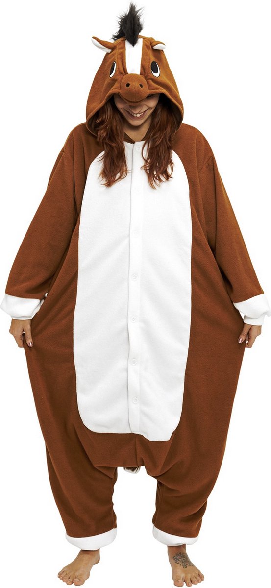 KIMU Onesie Paard Pakje – Maat 98-104 – Paardenpak Kostuum Bruin Pak – Peuter Boxpakje Zacht Fleece Huispak Jumpsuit Pyjama Jongen Meisje Carnaval Carnavalspak - Afbeelding 2