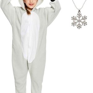 Onesie Koala huispak jumpsuit kostuum kinderen grijs- 116-122 (5-6 jaar) met ketting verkleedkleding jurk