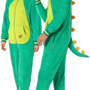 OppoSuits Dino Onesie – Unisex – Dinosaurus Fleece Jumpsuit – Carnavalskleding – Dieren Carnaval Pak Voor Dames & Heren – Groen – 2XL